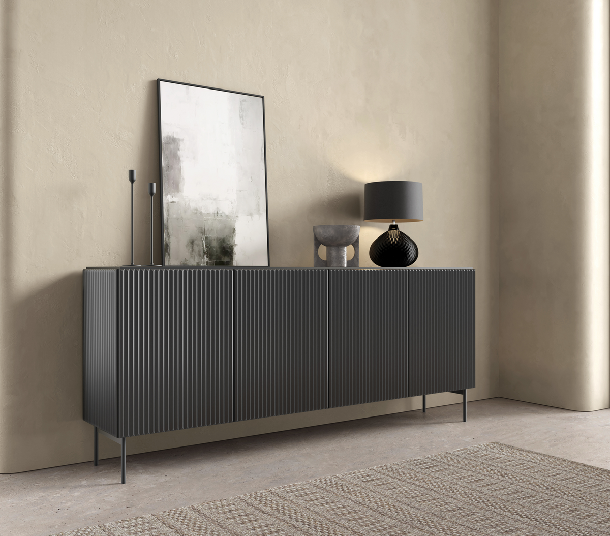 Madia 4 ante con piede in metallo Neva 195x81 cm