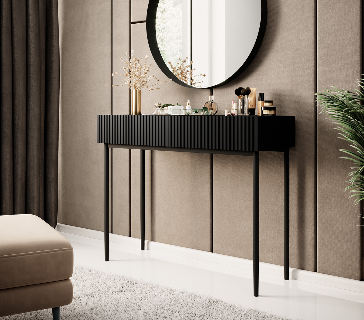 Consolle 2 cassetti con piede in metallo nero Nicole 100x82 cm