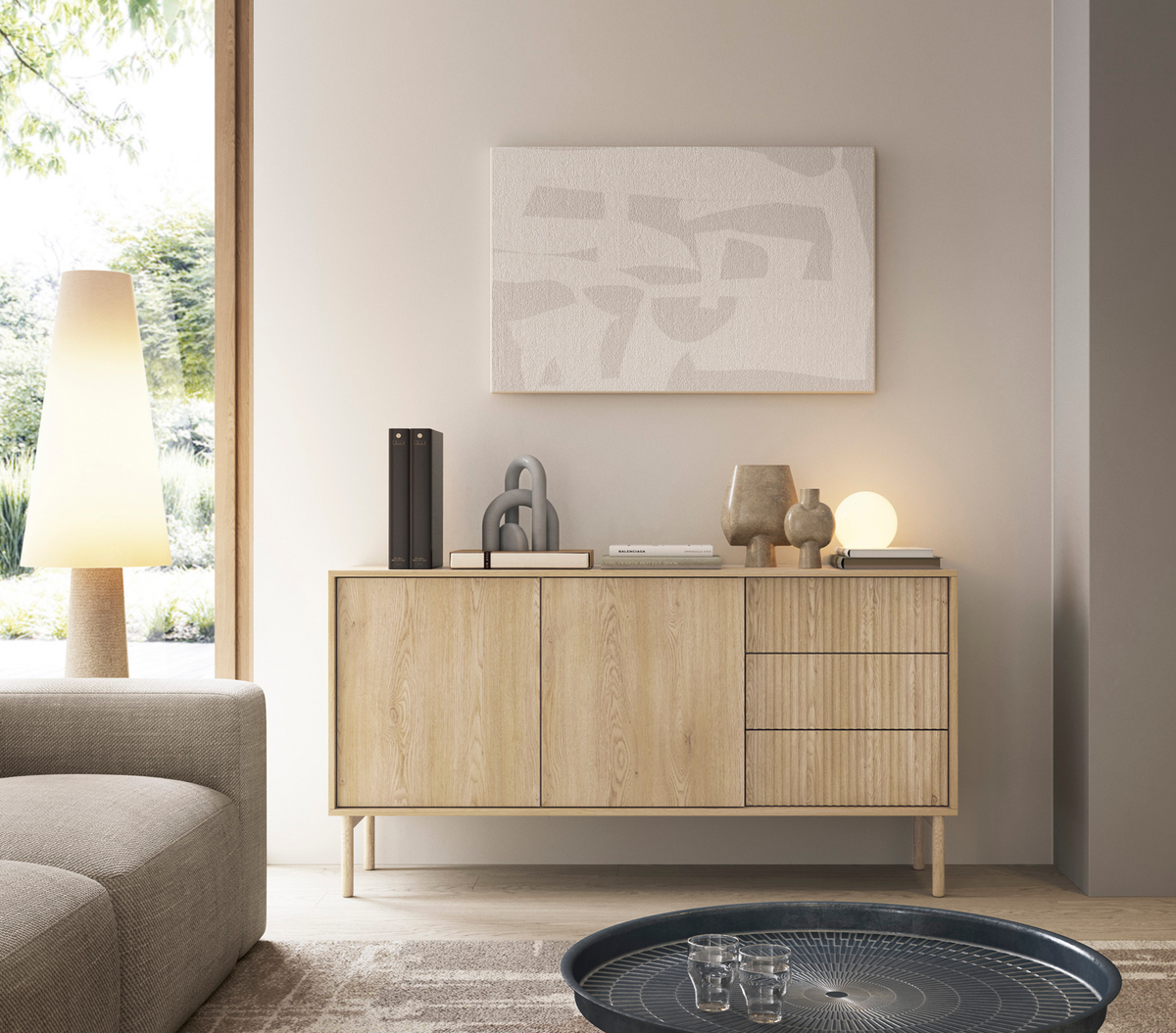 Madia 2 ante 3 cassetti con piede in legno Aries 153x79 cm