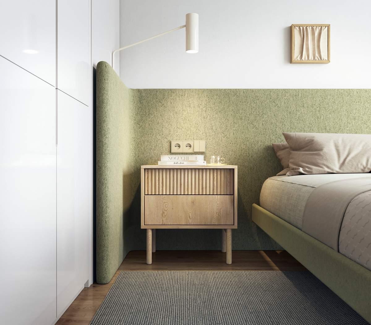 Comodino 2 cassetti con piede in legno Aries 53x55 cm