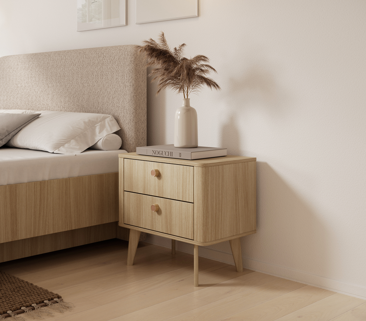 Comodino 2 cassetti rovere Arlo 63x57 cm