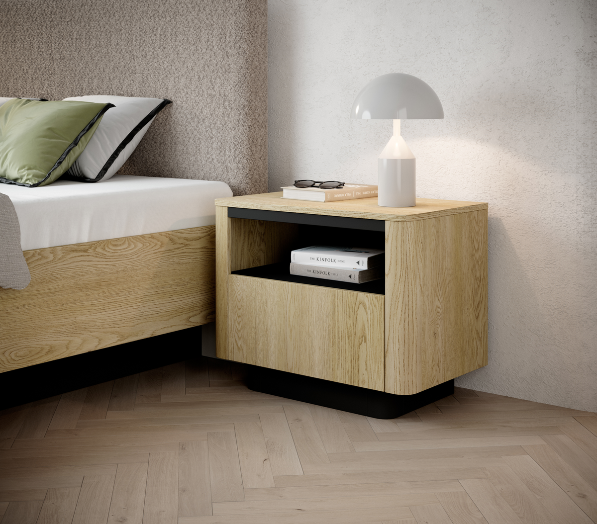 Comodino 1 cassetto rovere/nero Libra 63x50 cm