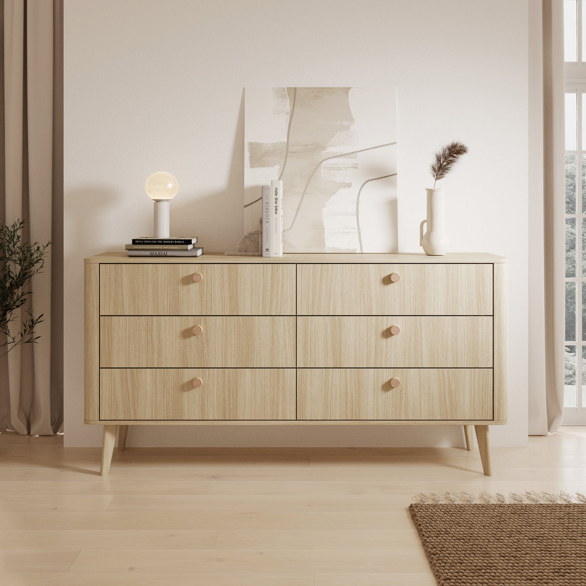 Madia 6 cassetti con piede in legno Arlo 163x83 cm