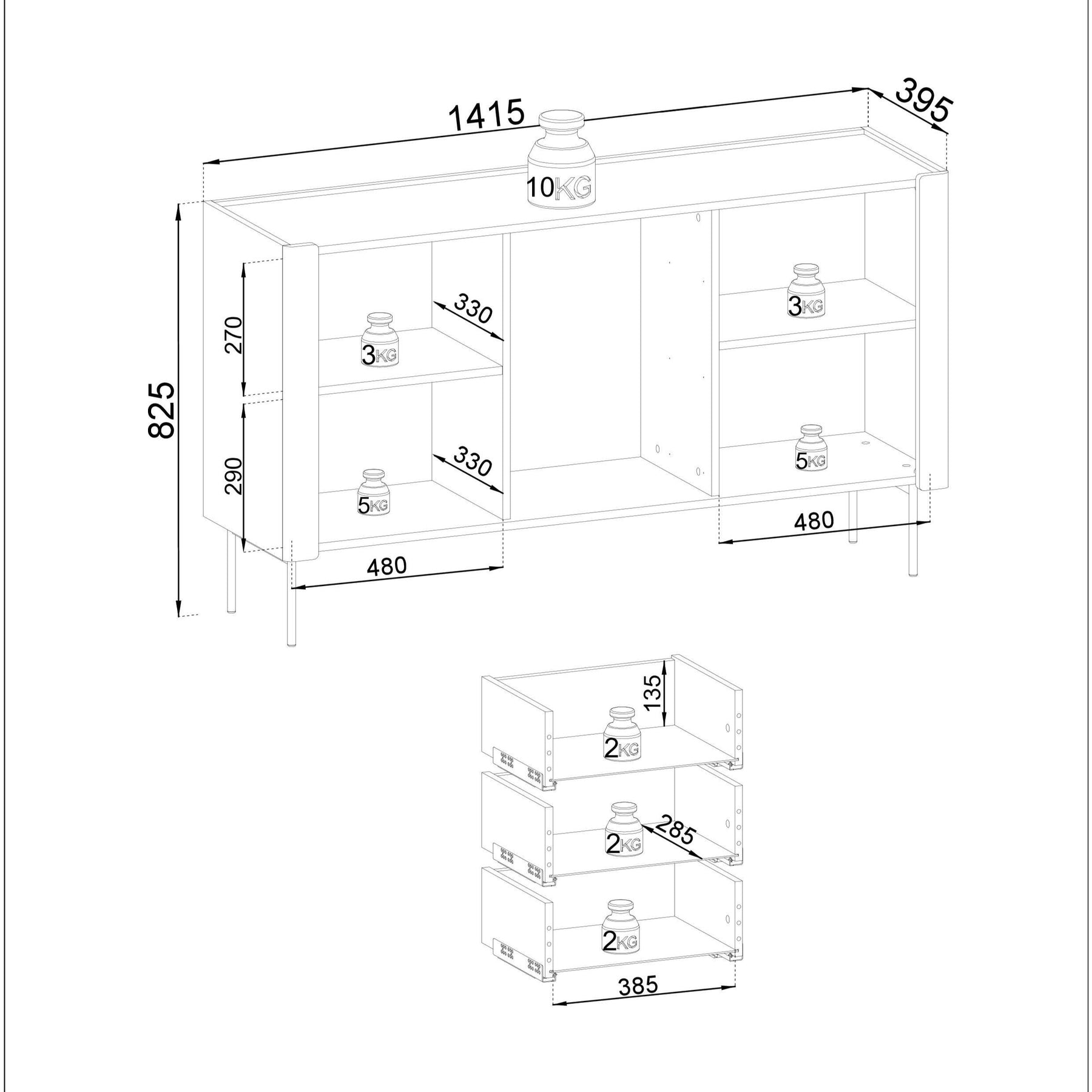 Madia 2 ante 3 cassetti in legno laminato noce e cashmere Lumia 141x82 cm