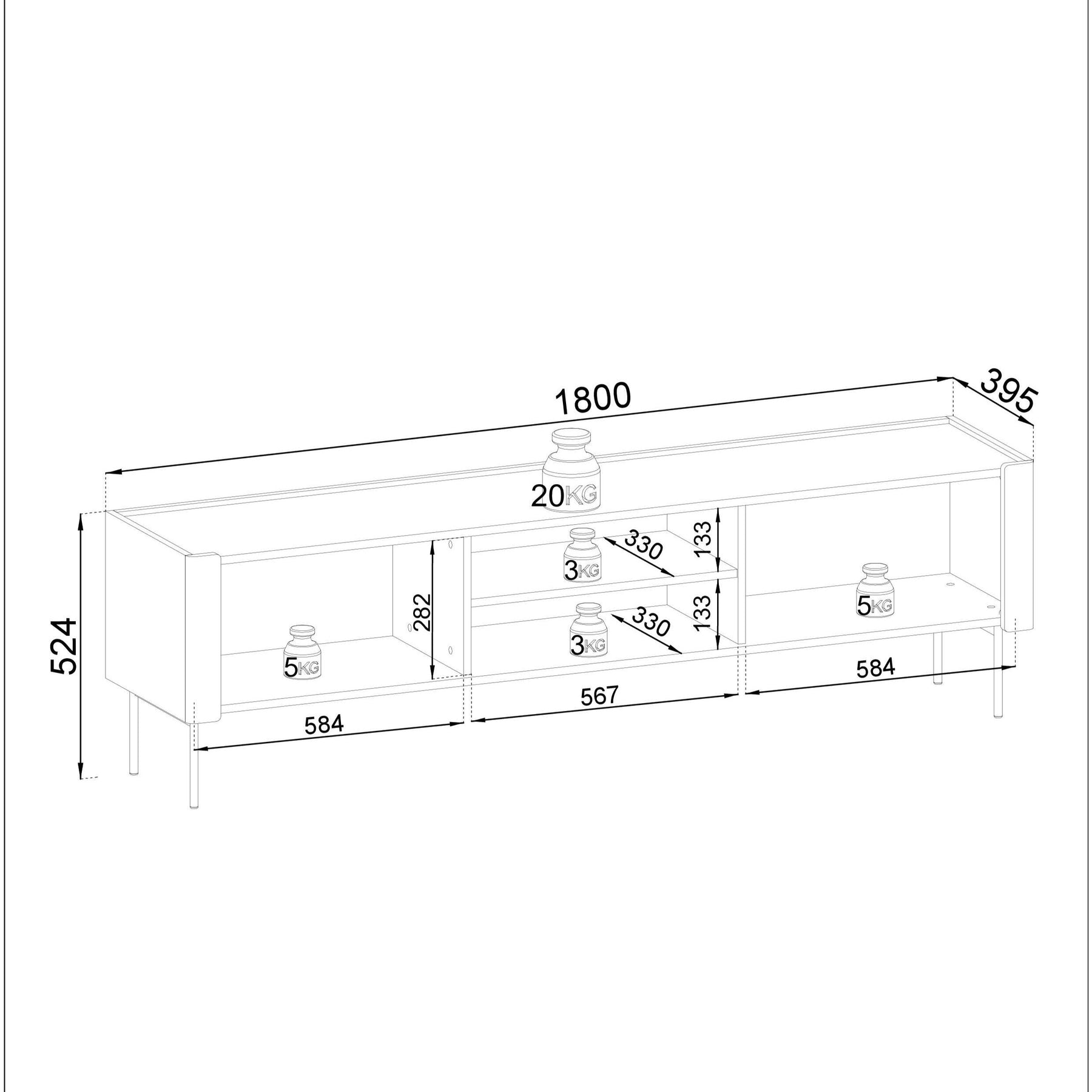 Mobile porta TV con 2 ante in legno laminato noce e cashmere Lumia 180x52 cm