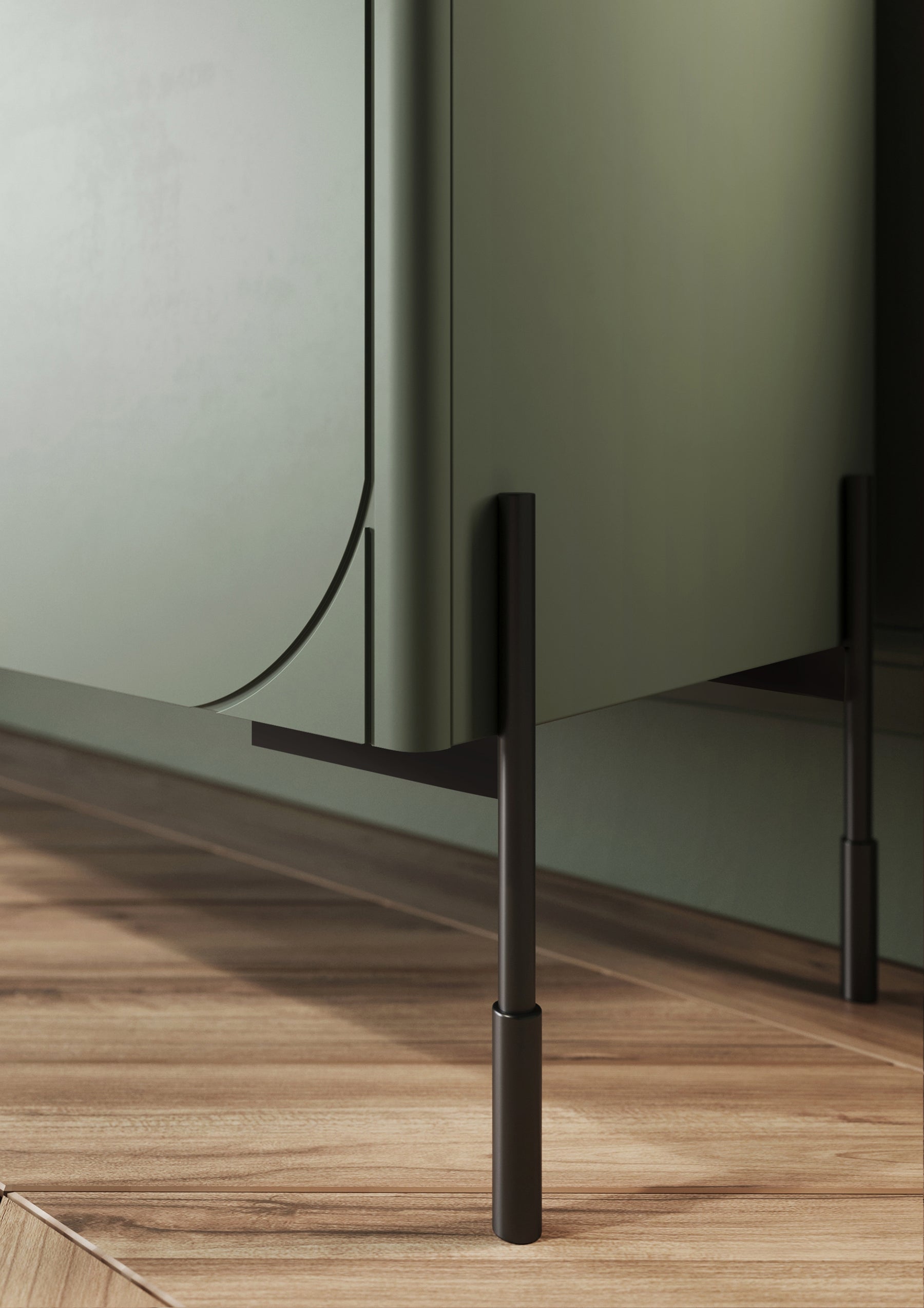 Mobile TV 4 ante con piede in metallo verde oliva Sonatia 204x65 cm