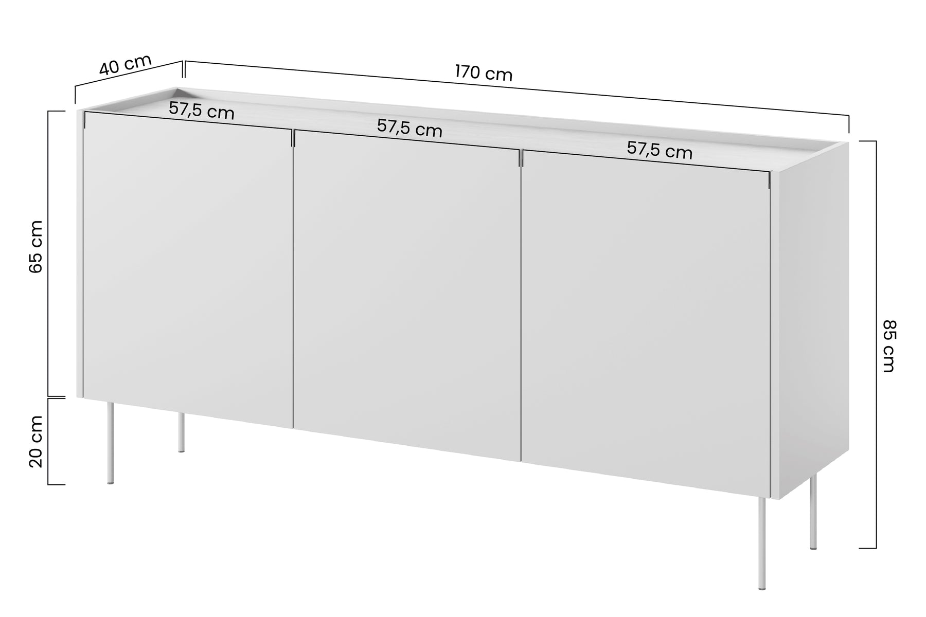 Madia 3 ante con piede in metallo Mars 170x85 cm