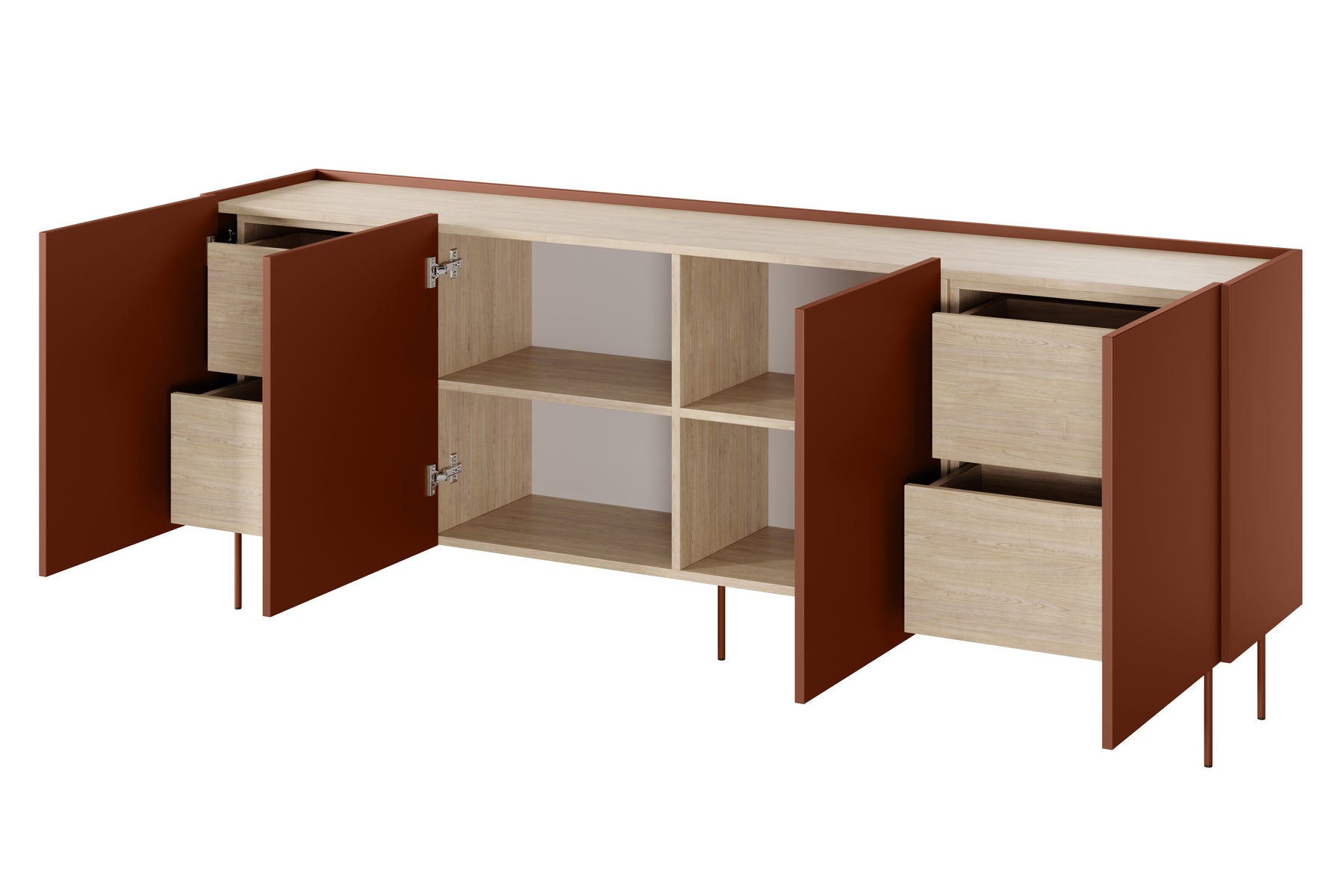 Cassettiera 4 ante 4 cassetti con piede in metallo Mars 220x85 cm