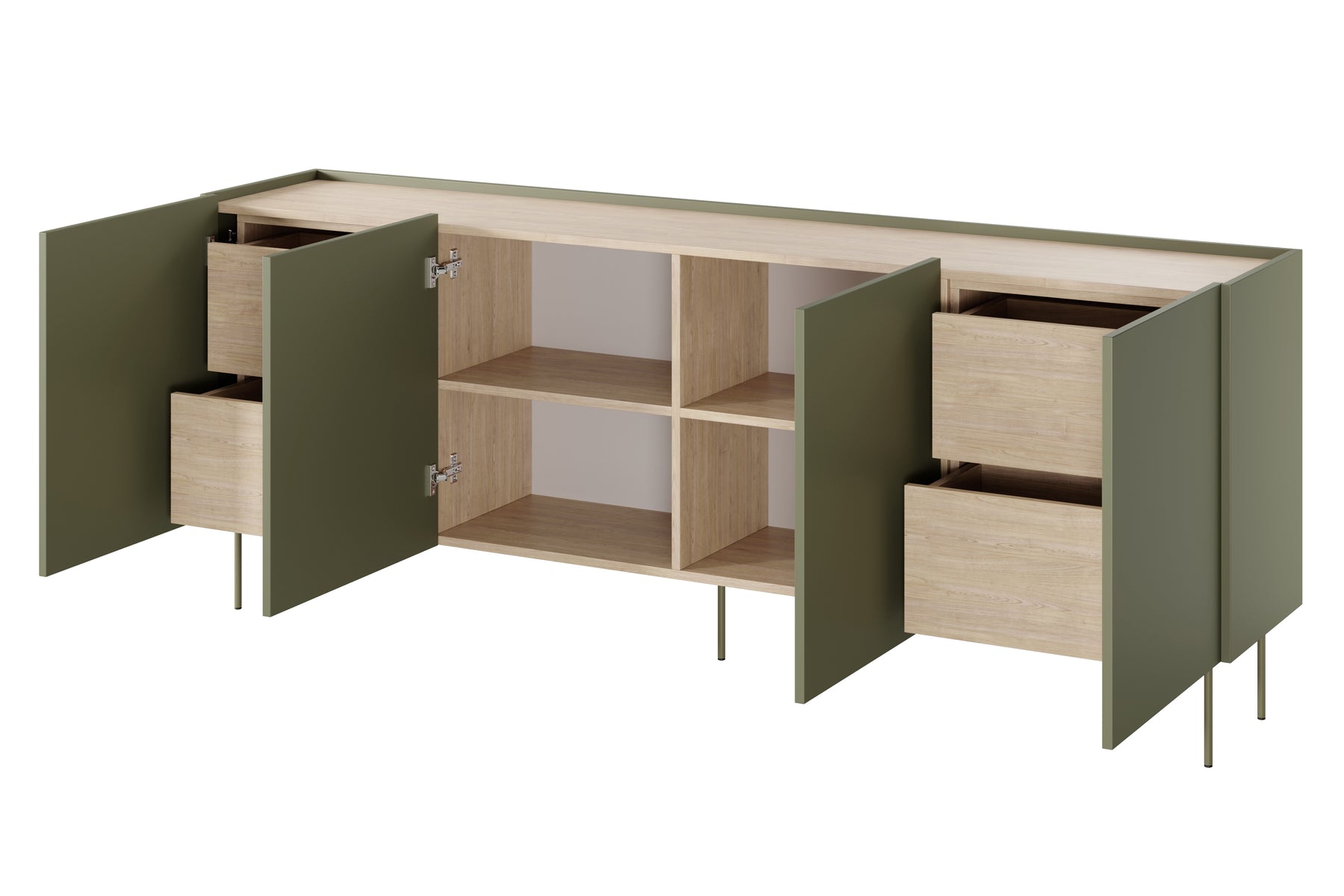 Cassettiera 4 ante 4 cassetti con piede in metallo Mars 220x85 cm