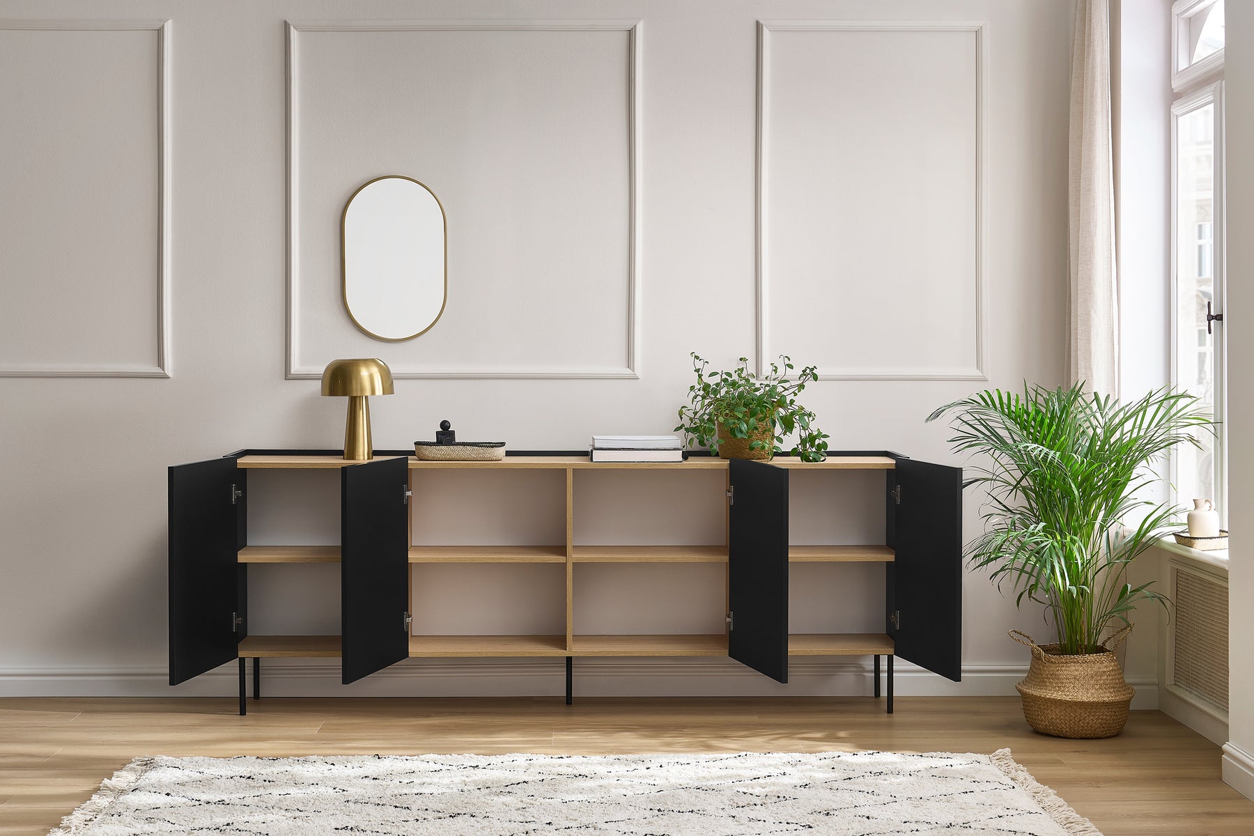 Cassettiera 4 ante 2 cassetti con piede in metallo Mars 220x85 cm