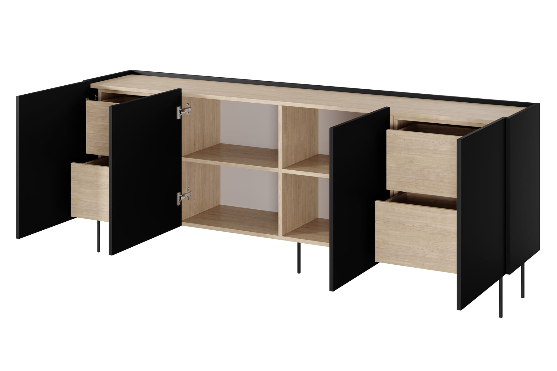 Cassettiera 4 ante 4 cassetti con piede in metallo Mars 220x85 cm