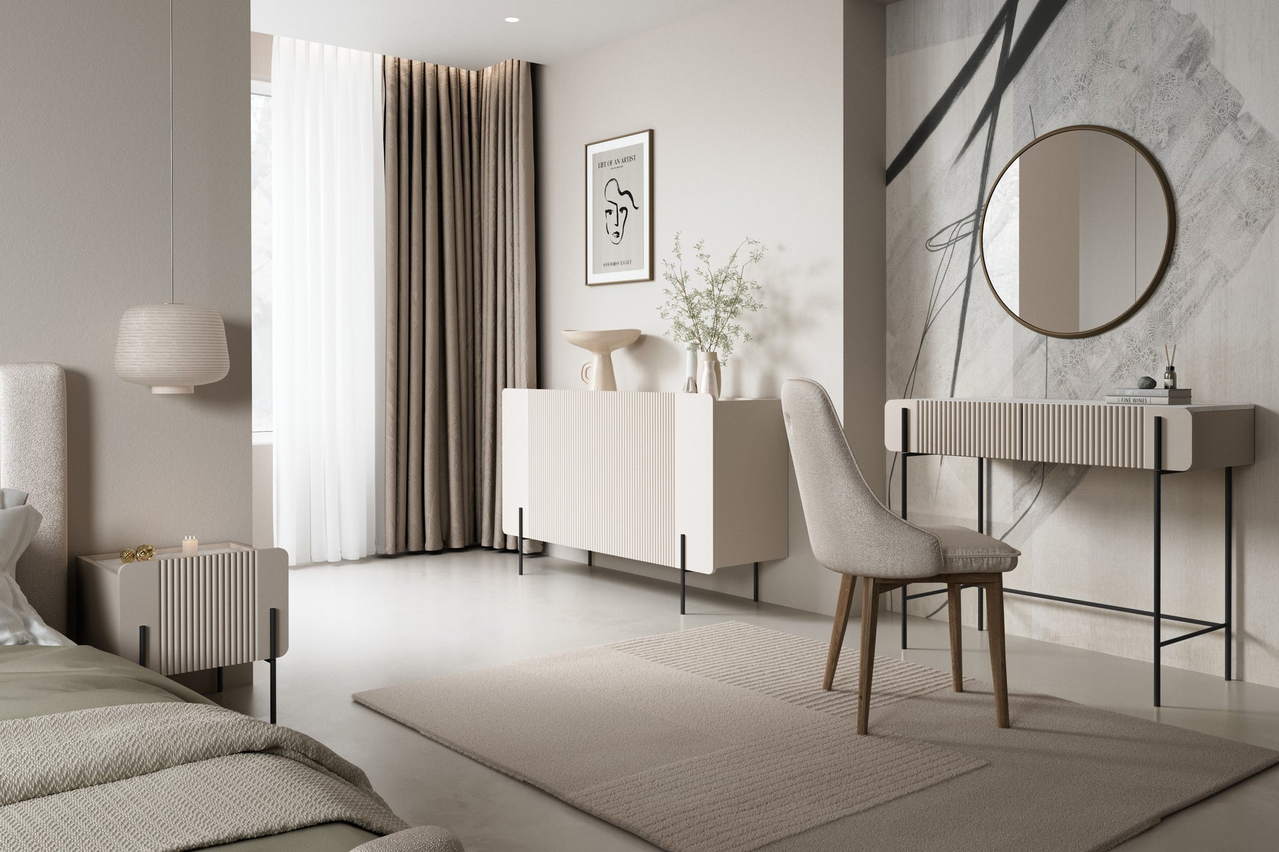 Madia 3 ante con piede in metallo cashmere Miami 150x87 cm
