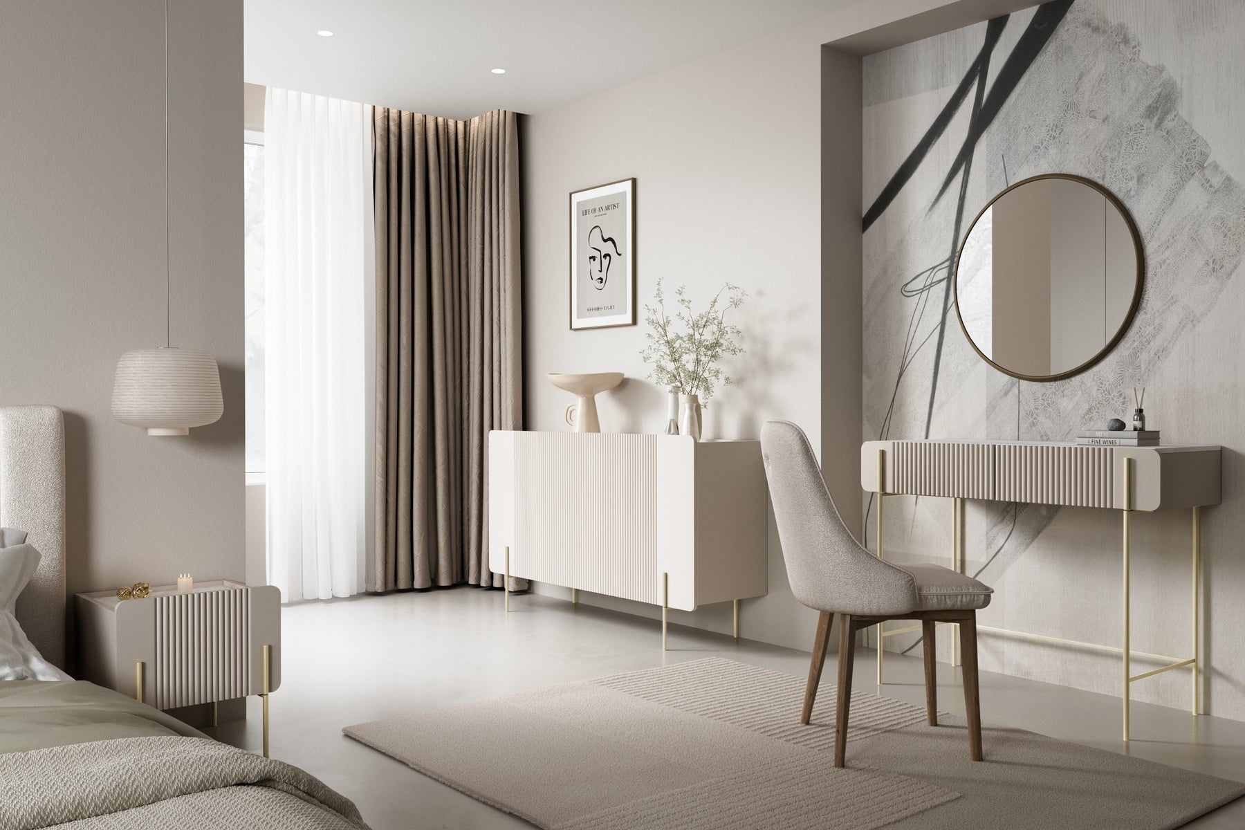 Madia 3 ante con piede in metallo cashmere Miami 150x87 cm