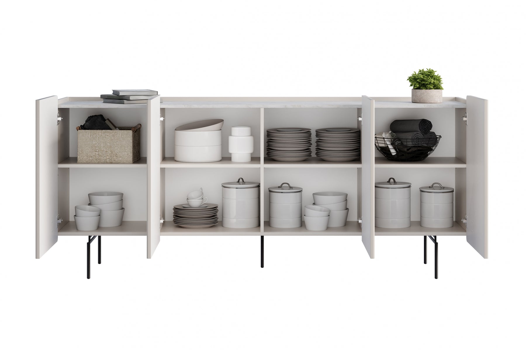 Madia 4 ante con piede in metallo cashmere Miami 200x87 cm