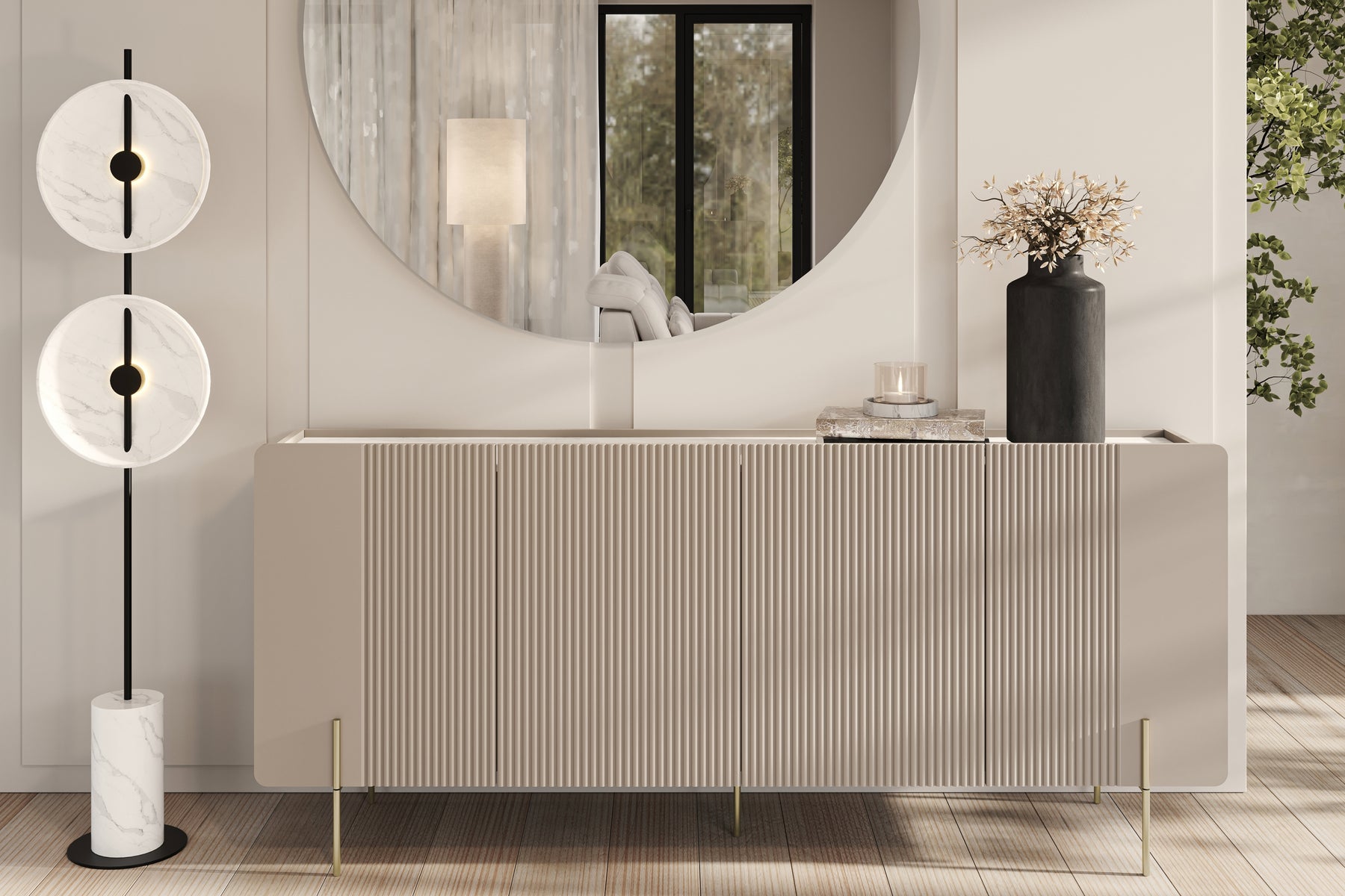 Madia 4 ante con piede in metallo cashmere Miami 200x87 cm