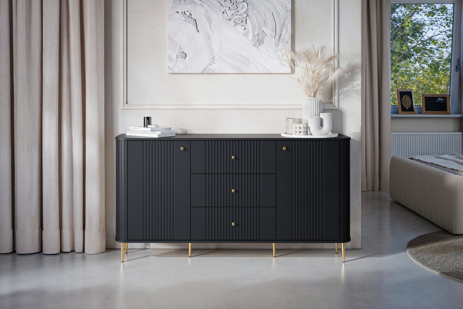 Madia 2 ante 3 cassetti con piede in metallo Liberty 160x85 cm