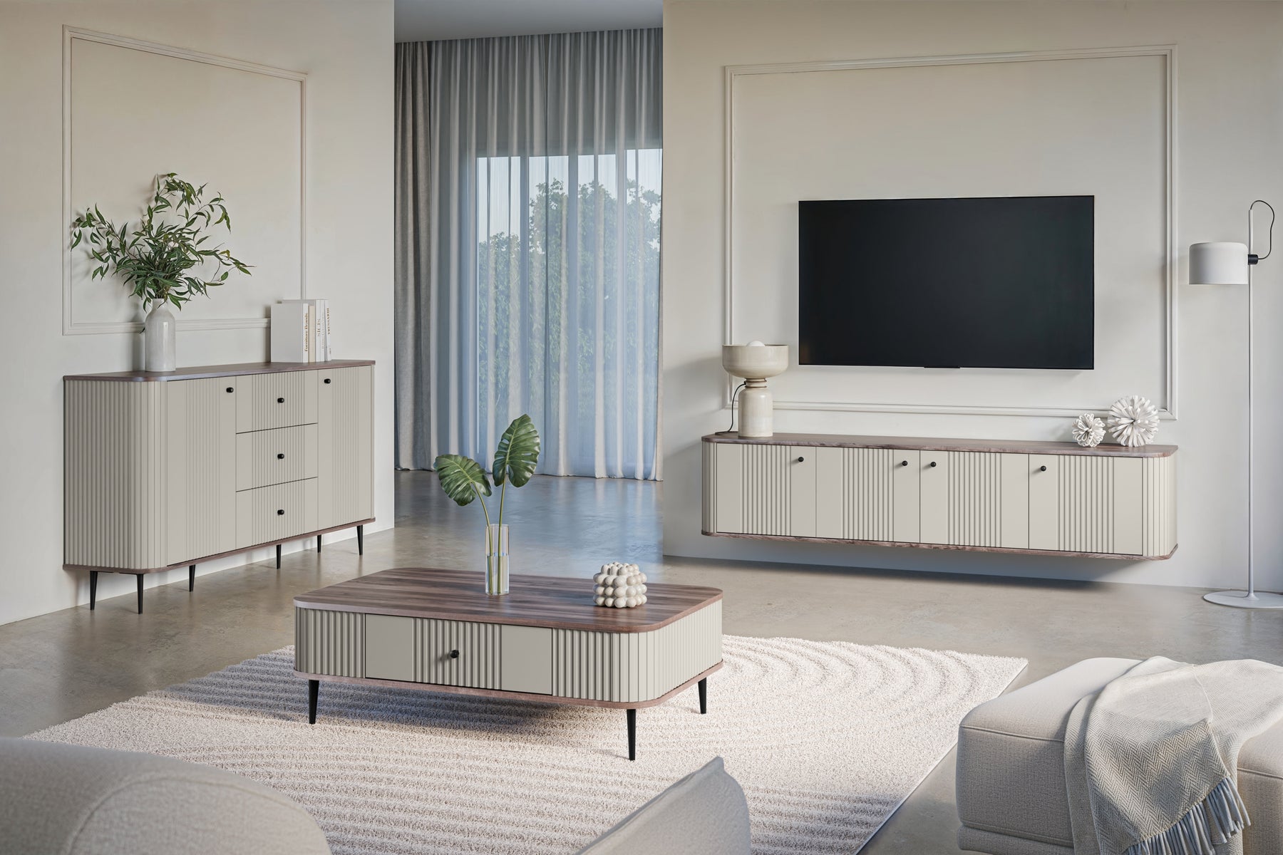 Madia 2 ante 3 cassetti con piede in metallo Liberty 160x85 cm