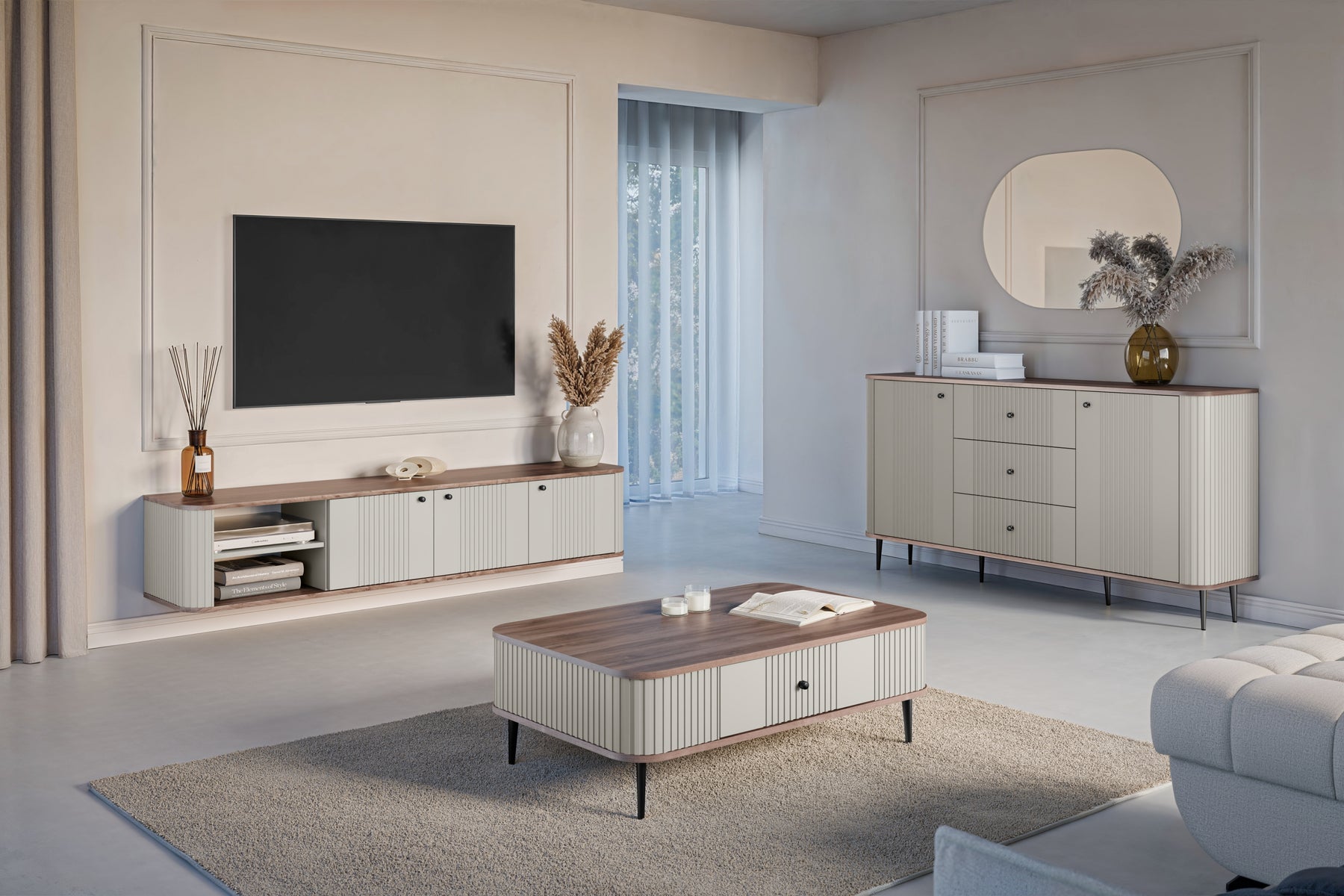 Madia 2 ante 3 cassetti con piede in metallo Liberty 160x85 cm