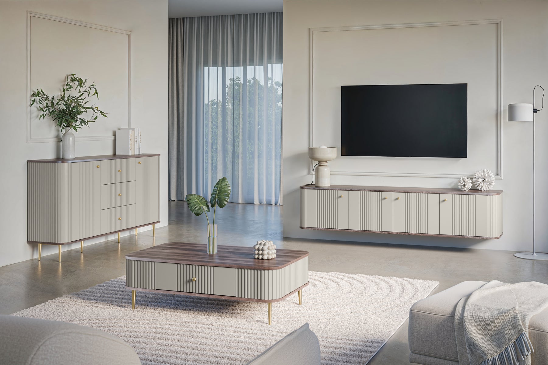Madia 2 ante 3 cassetti con piede in metallo Liberty 160x85 cm