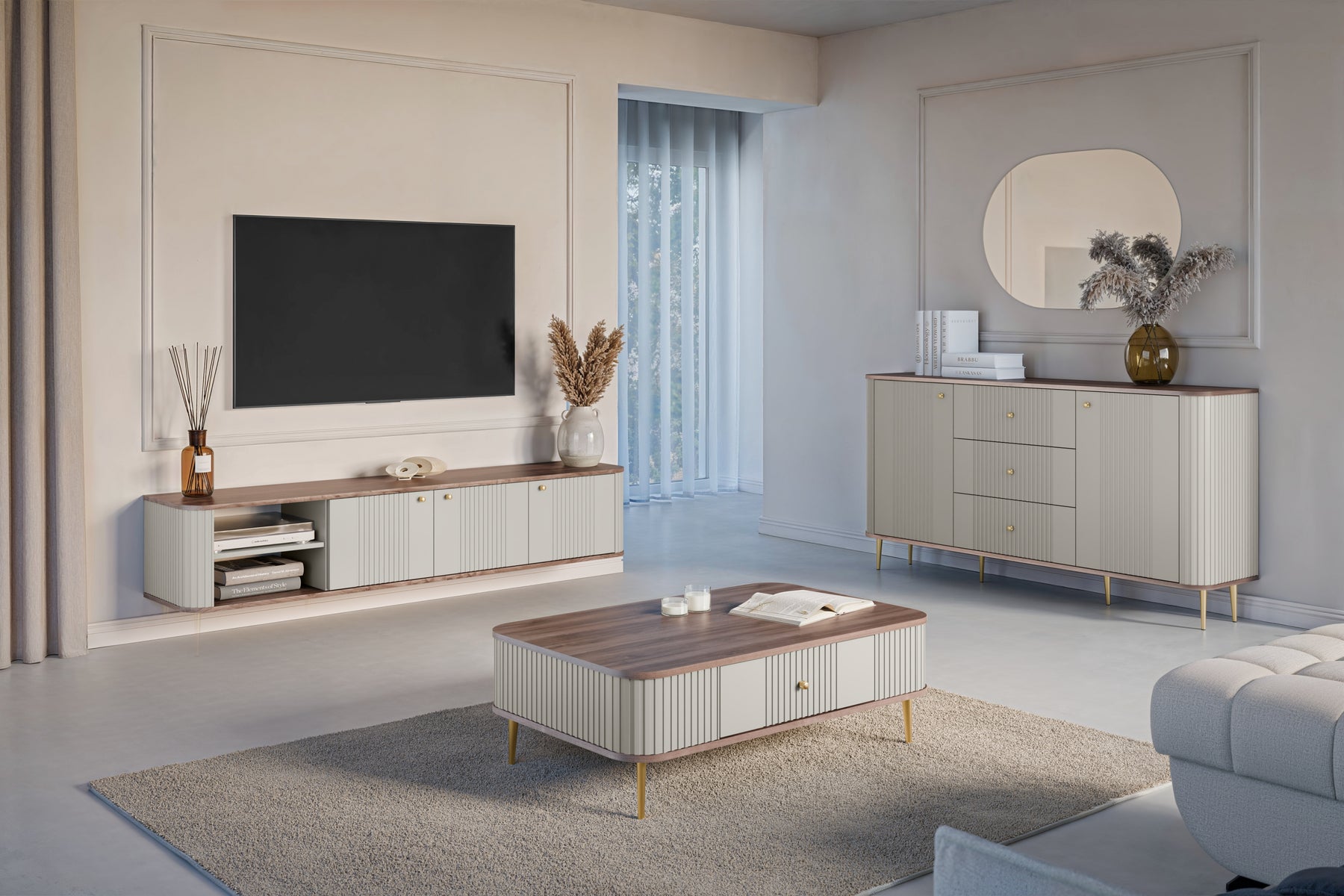 Madia 2 ante 3 cassetti con piede in metallo Liberty 160x85 cm