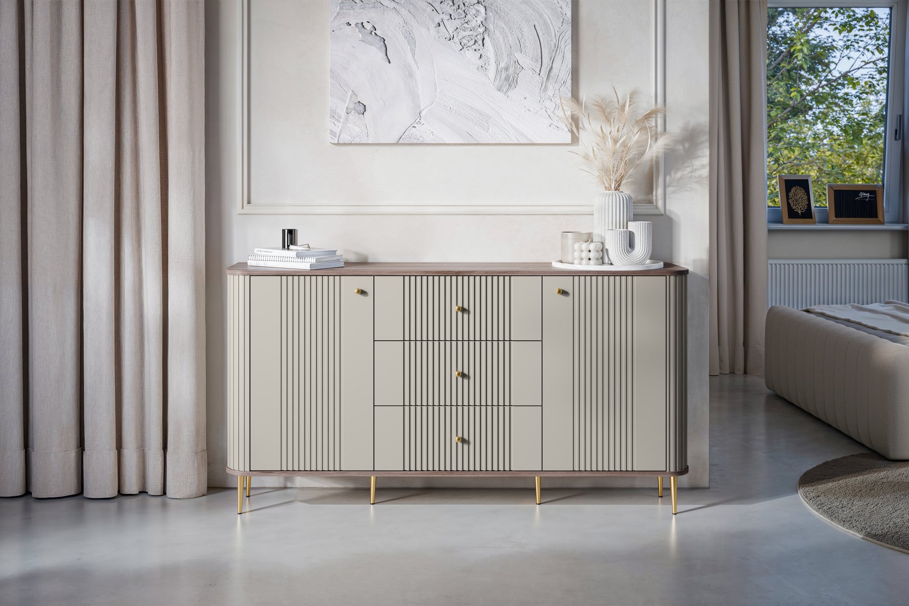 Madia 2 ante 3 cassetti con piede in metallo Liberty 160x85 cm