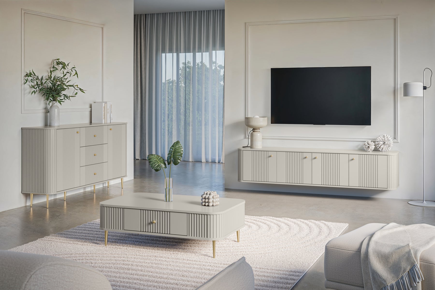 Madia 2 ante 3 cassetti con piede in metallo Liberty 160x85 cm