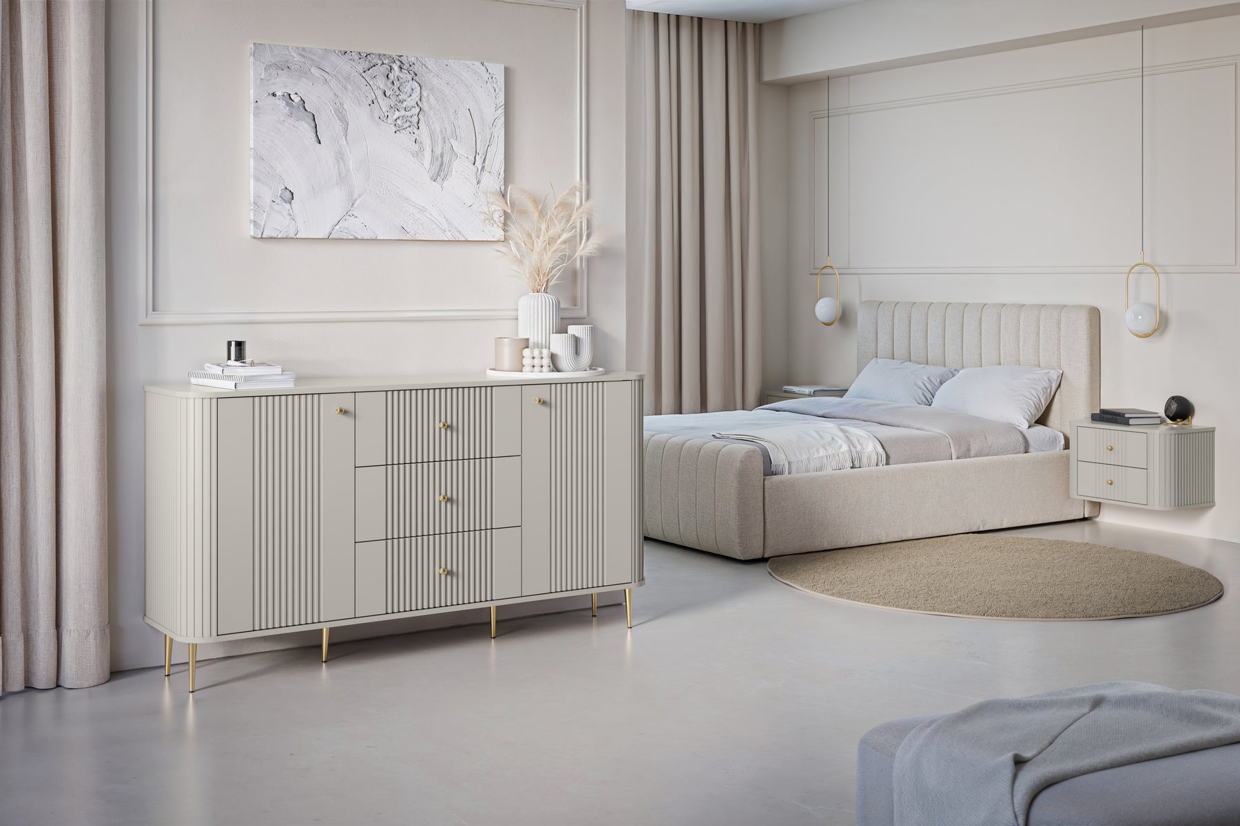 Madia 2 ante 3 cassetti con piede in metallo Liberty 160x85 cm