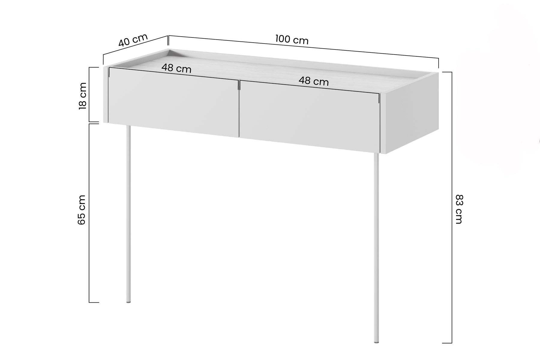 Consolle 2 cassetti con gamba in metallo Mars 100x83 cm