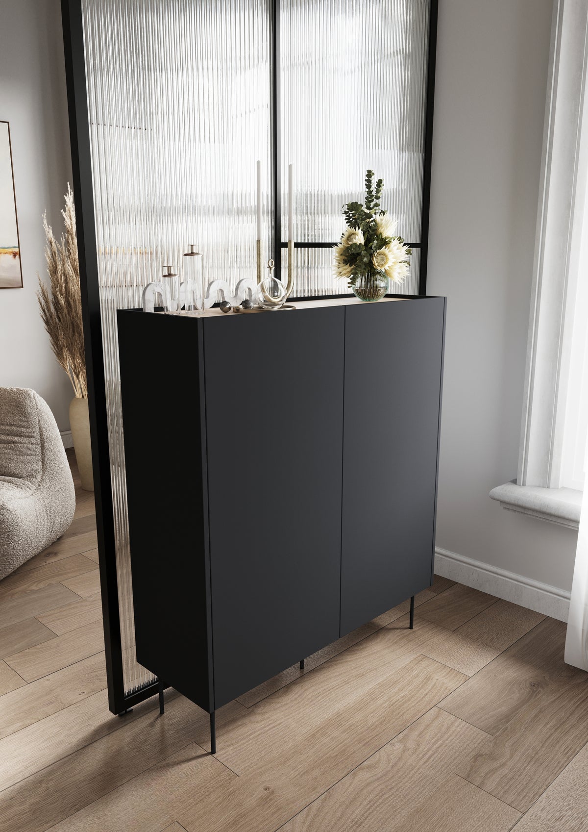 Credenza 2 ante 2 cassetti con piede in metallo Mars 120x140 cm