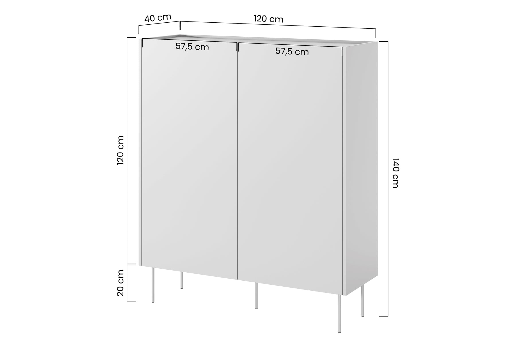 Credenza 2 ante 2 cassetti con piede in metallo Mars 120x140 cm