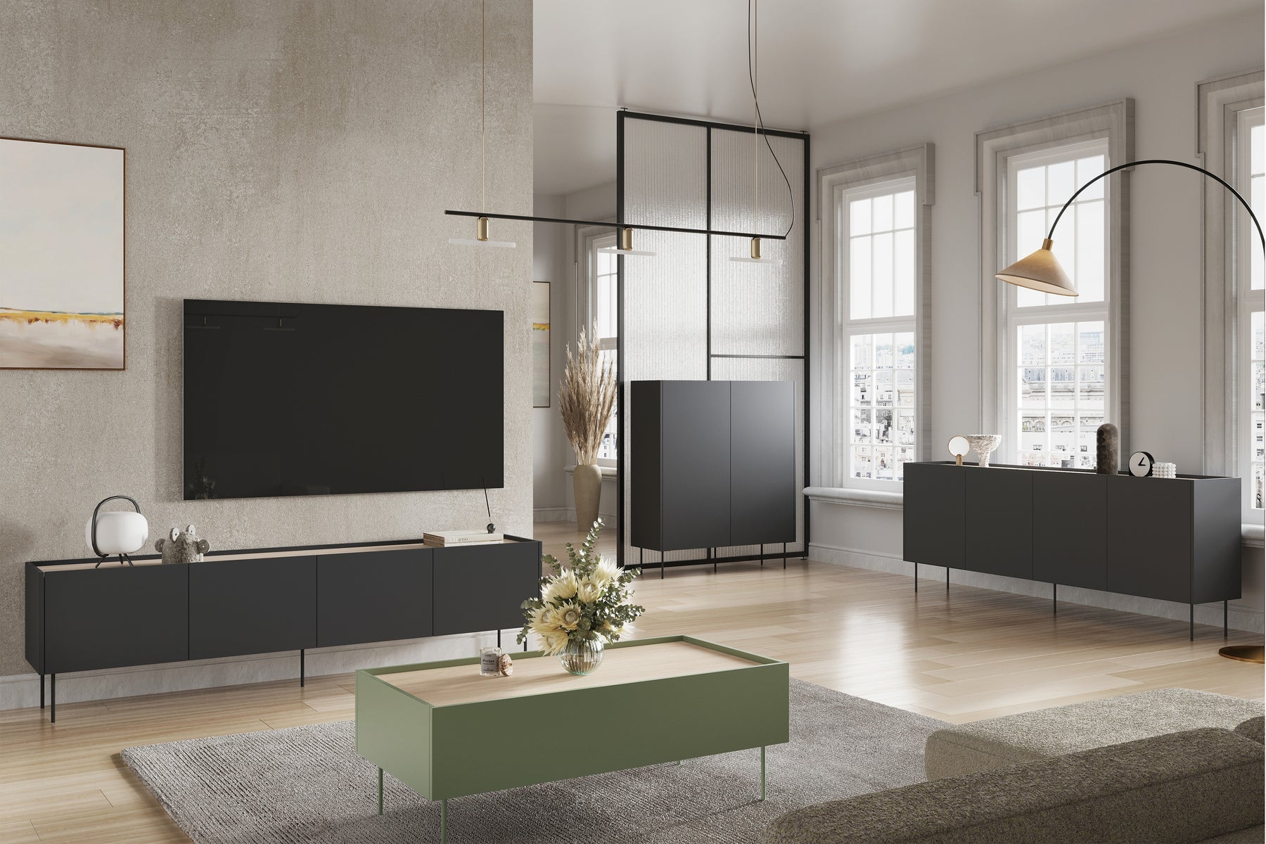 Credenza 2 ante 2 cassetti con piede in metallo Mars 120x140 cm