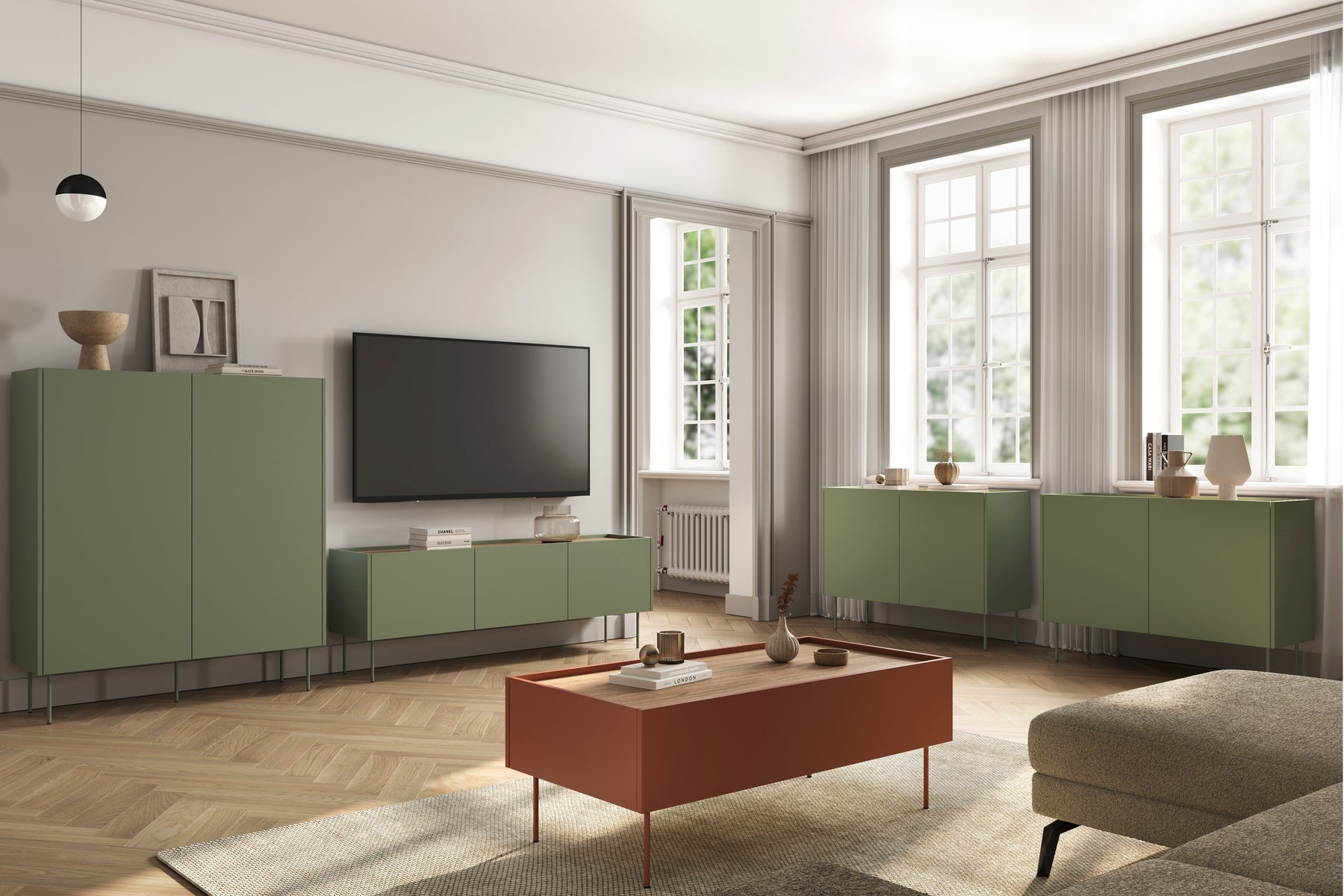 Credenza 2 ante 2 cassetti con piede in metallo Mars 120x140 cm