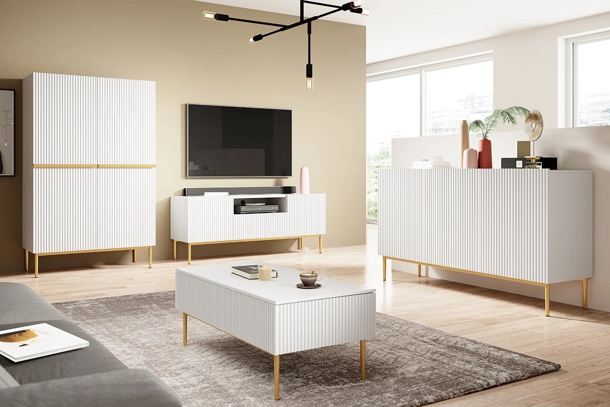 Credenza bianca 2 ante con piede in metallo oro Nicole 100x160 cm