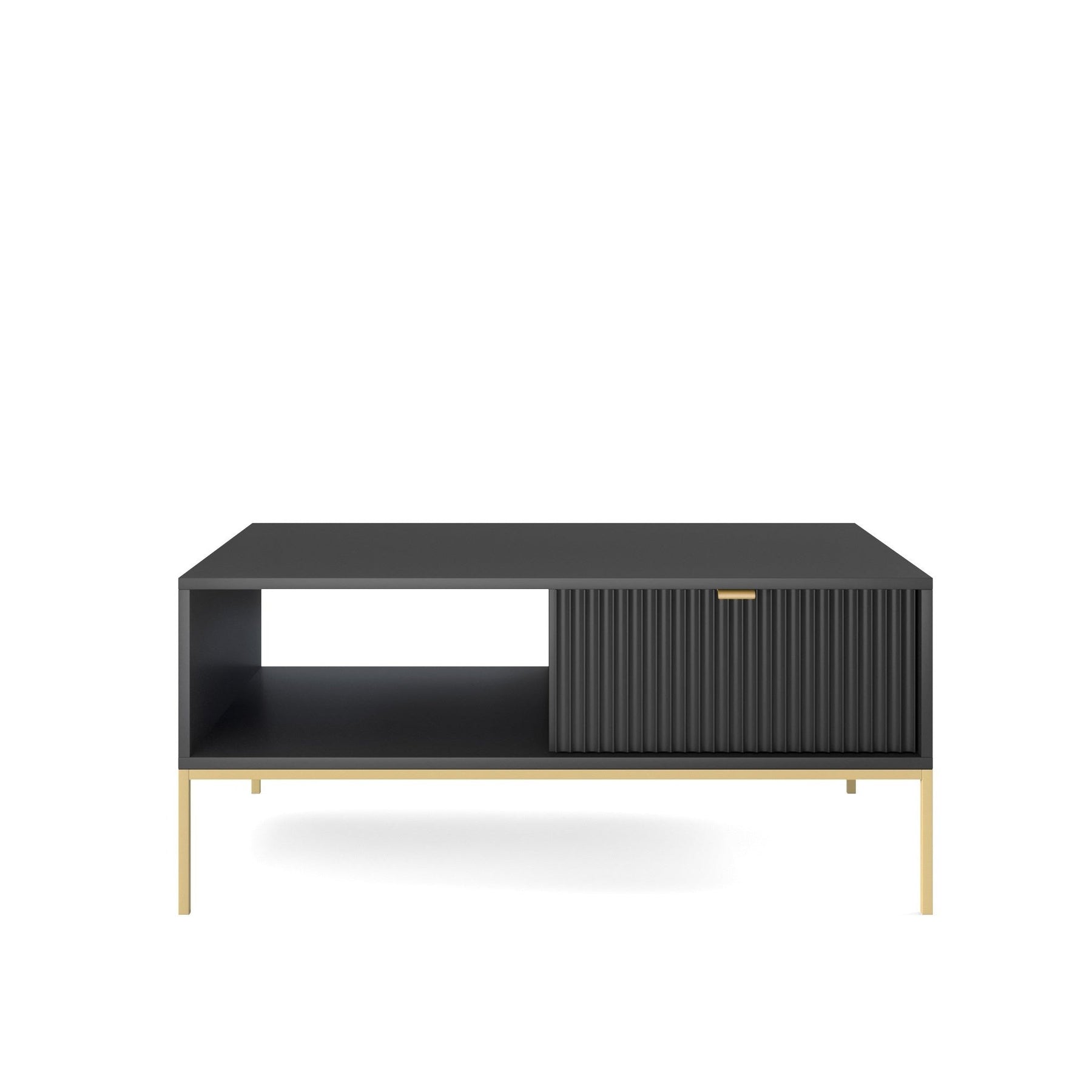 Tavolino con piedi in metallo 1 cassetto ed 1 vano in legno laminato Miseno 104x68 cm