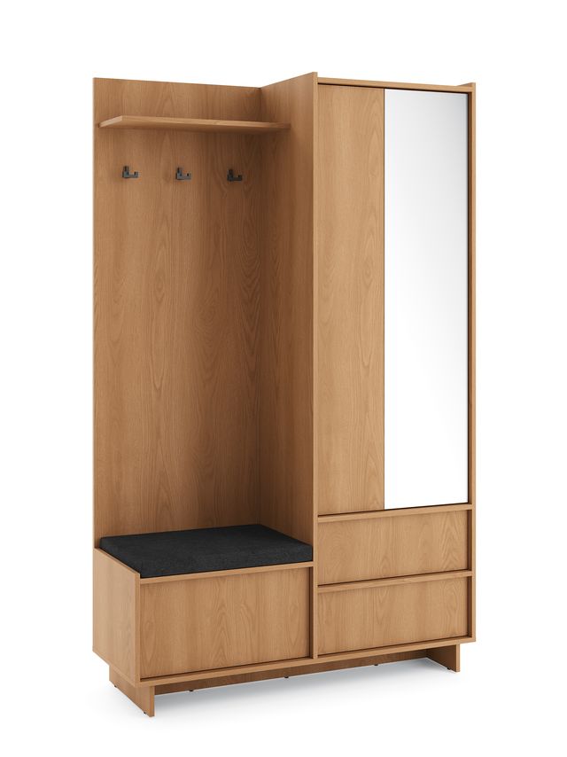 Appendiabiti con scarpiera e specchio integrato 1 anta 2 cassetti Yako 125x39 cm