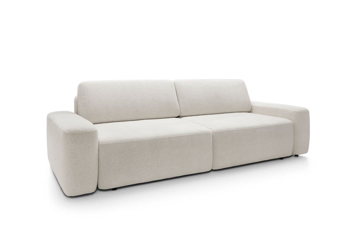 Divano in tessuto melange bianco con contenitore Hoba 257x82 cm