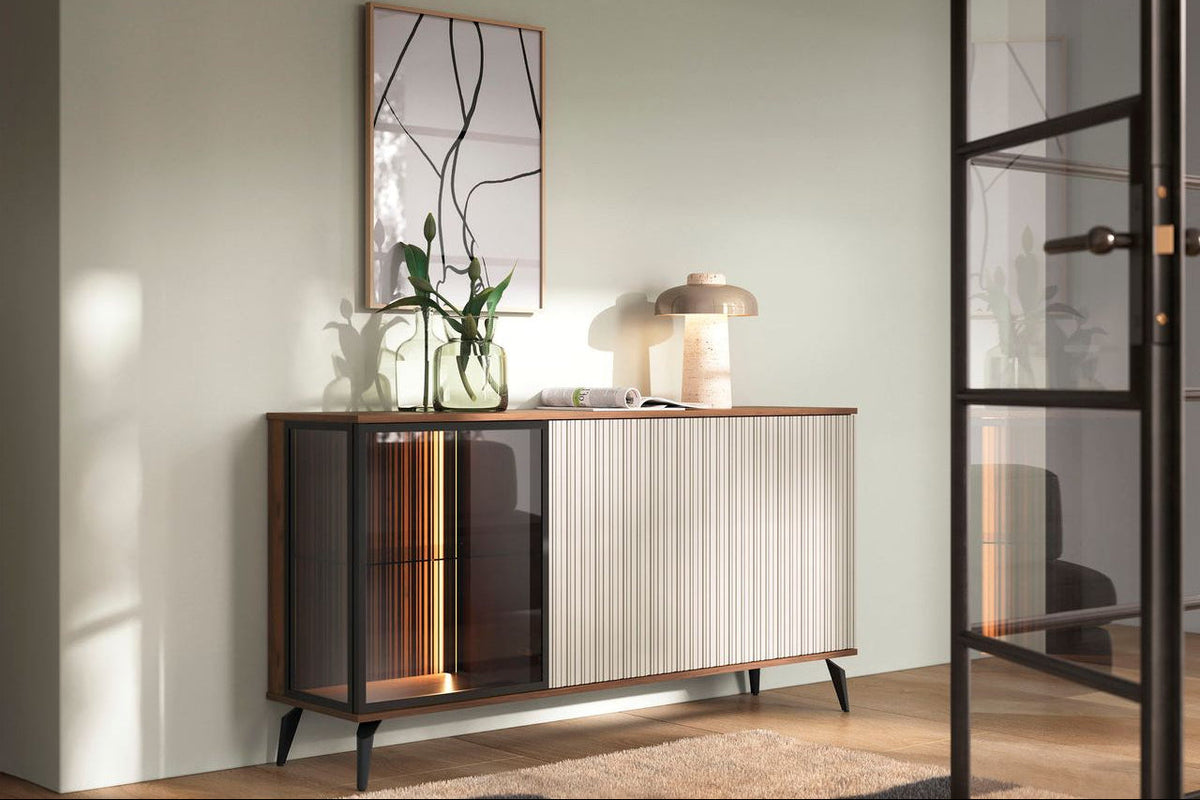Madia 3 ante con LED integrato cashmere/noce Vika 154x80 cm