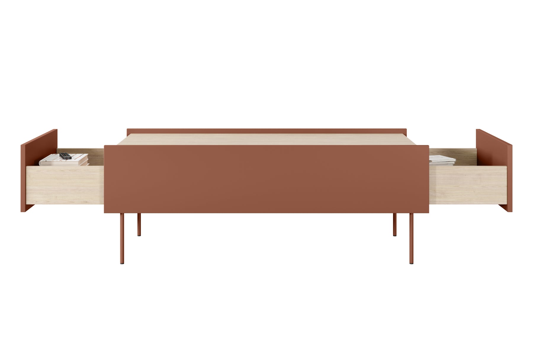 Tavolino 2 cassetti con piede in metallo Mars 120x45 cm