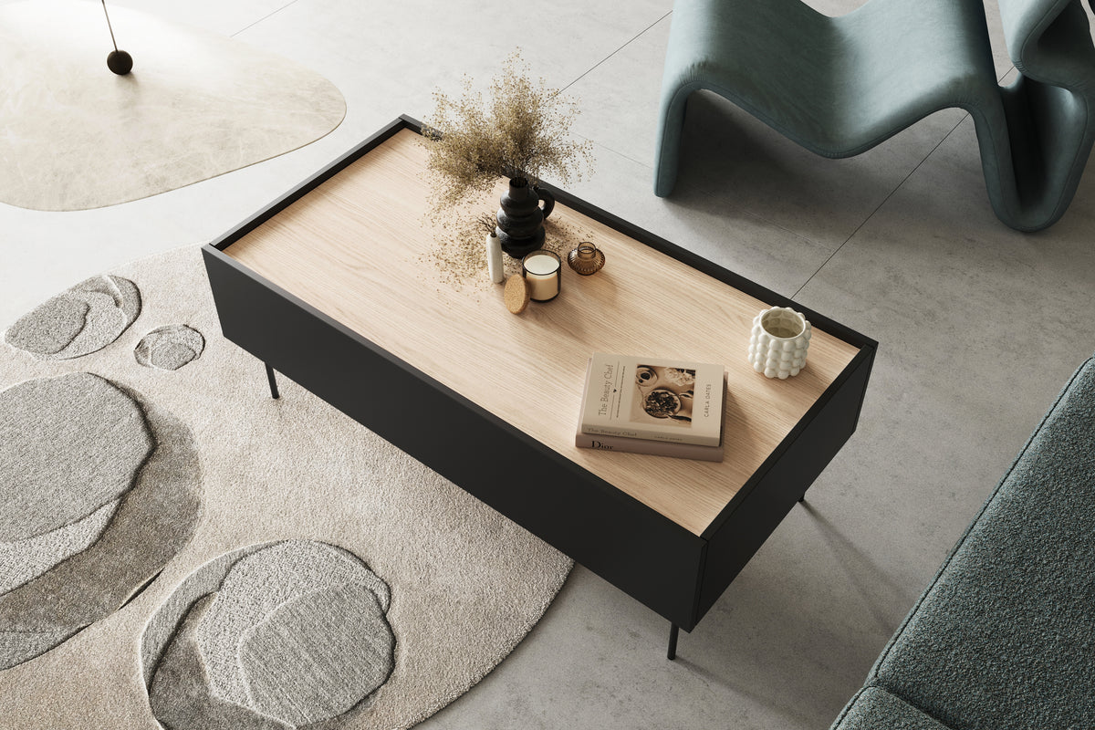 Tavolino 2 cassetti con piede in metallo Mars 120x45 cm