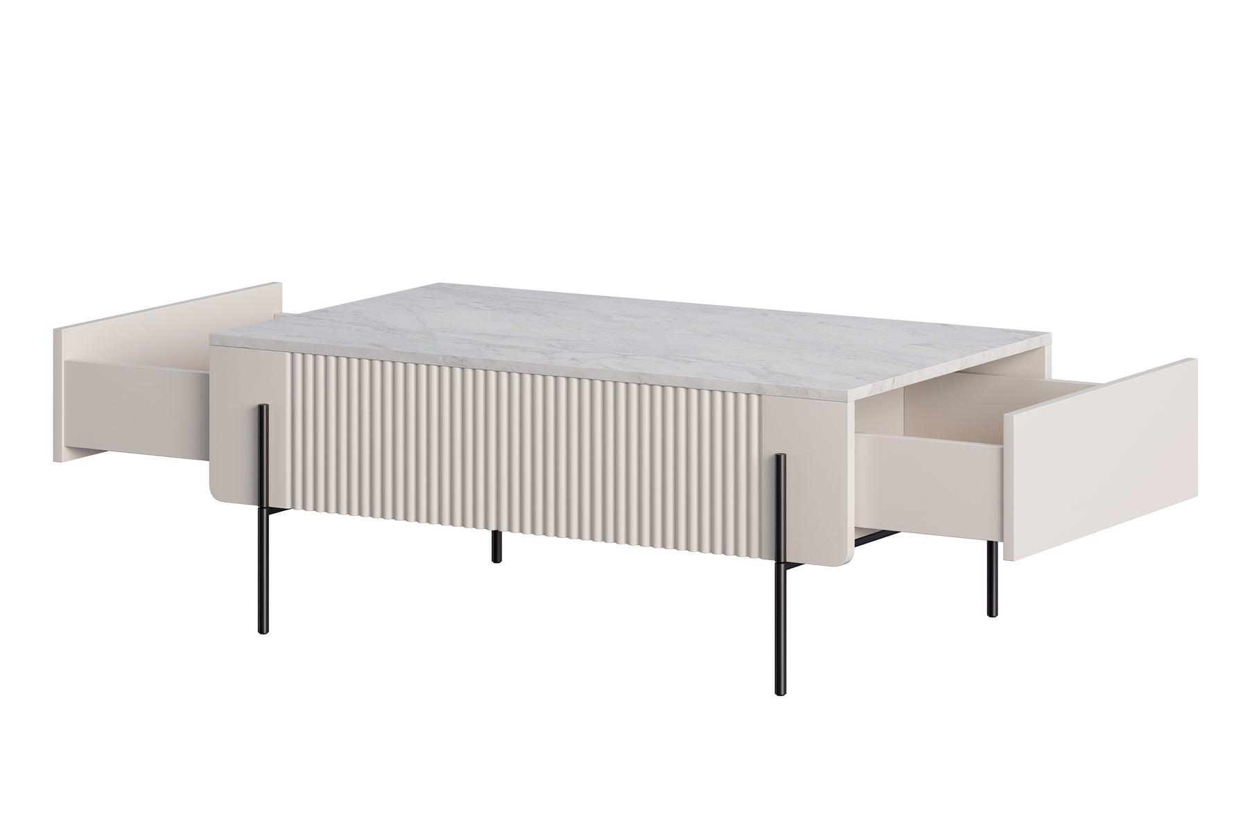 Tavolino 2 cassetti con piede in metallo cashmere Miami 100x40 cm