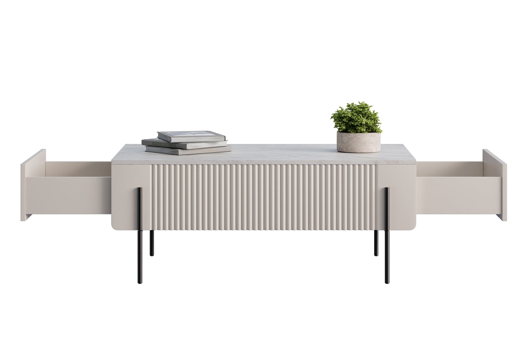Tavolino 2 cassetti con piede in metallo cashmere Miami 100x40 cm