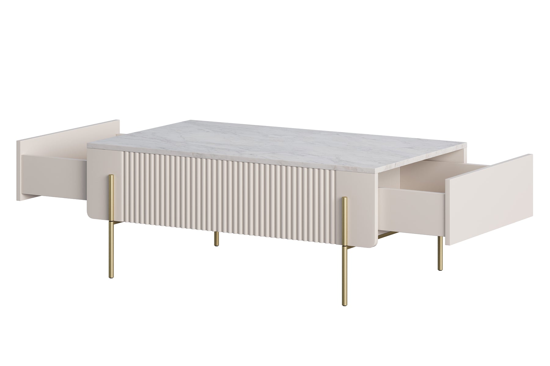 Tavolino 2 cassetti con piede in metallo cashmere Miami 100x40 cm