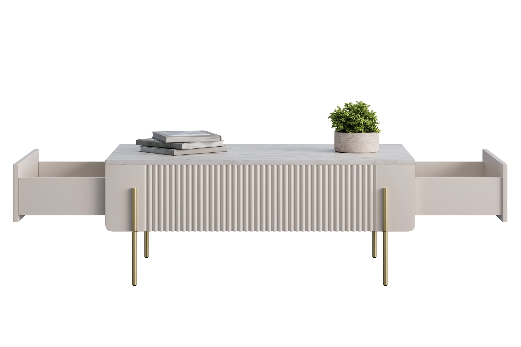 Tavolino 2 cassetti con piede in metallo cashmere Miami 100x40 cm