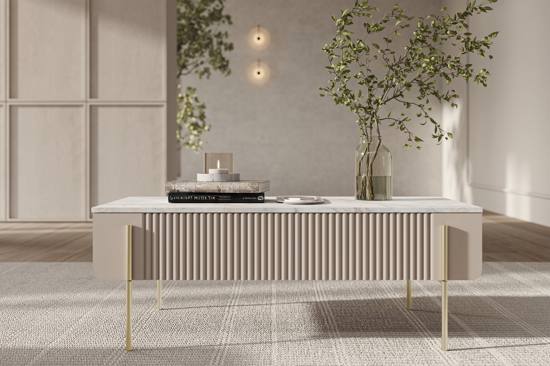 Tavolino 2 cassetti con piede in metallo cashmere Miami 100x40 cm
