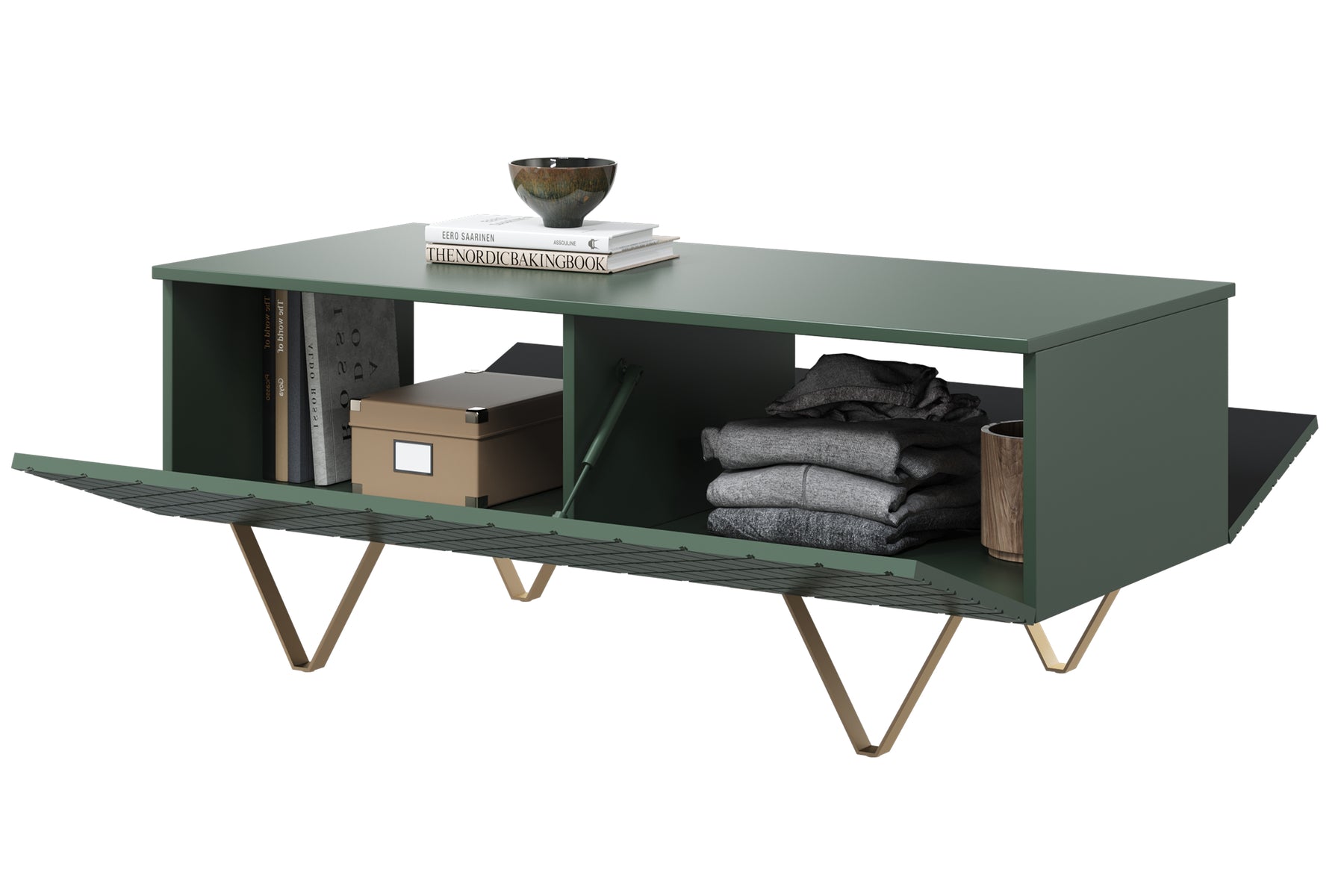 Tavolino 2 ante a ribalta con piede in metallo oro Scalia 120x55 cm