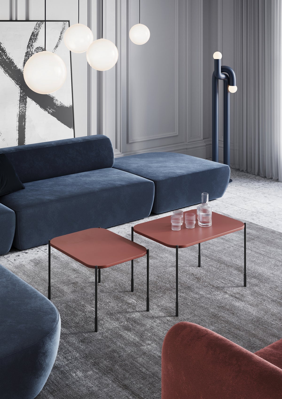 Tavolino rettangolare con gambe in metallo Sonatia