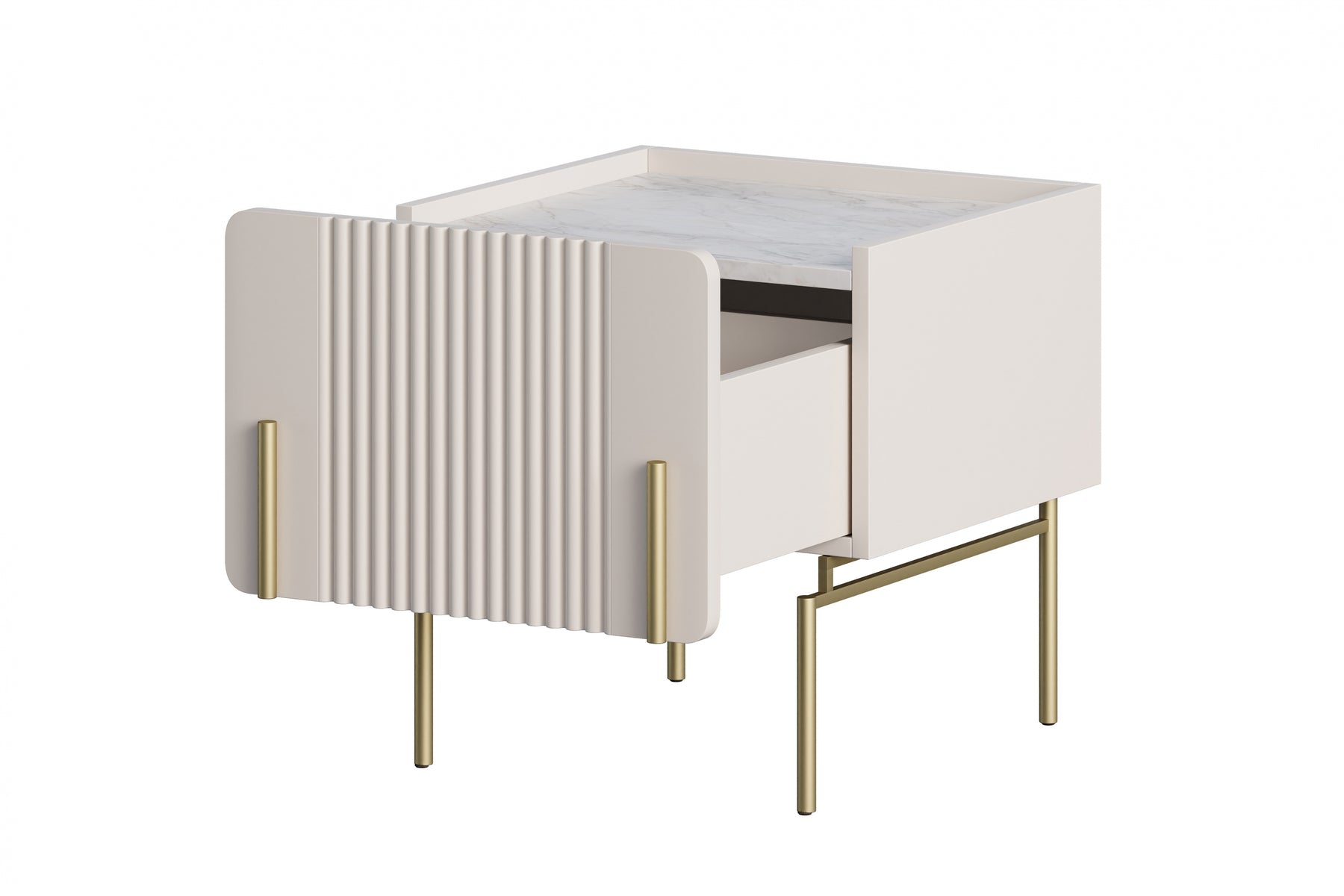 Comodino 1 cassetto con piede in metallo cashmere Miami 45x50 cm