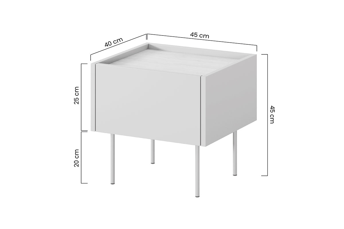 Comodino 1 cassetto con piede in metallo Mars 45x45 cm