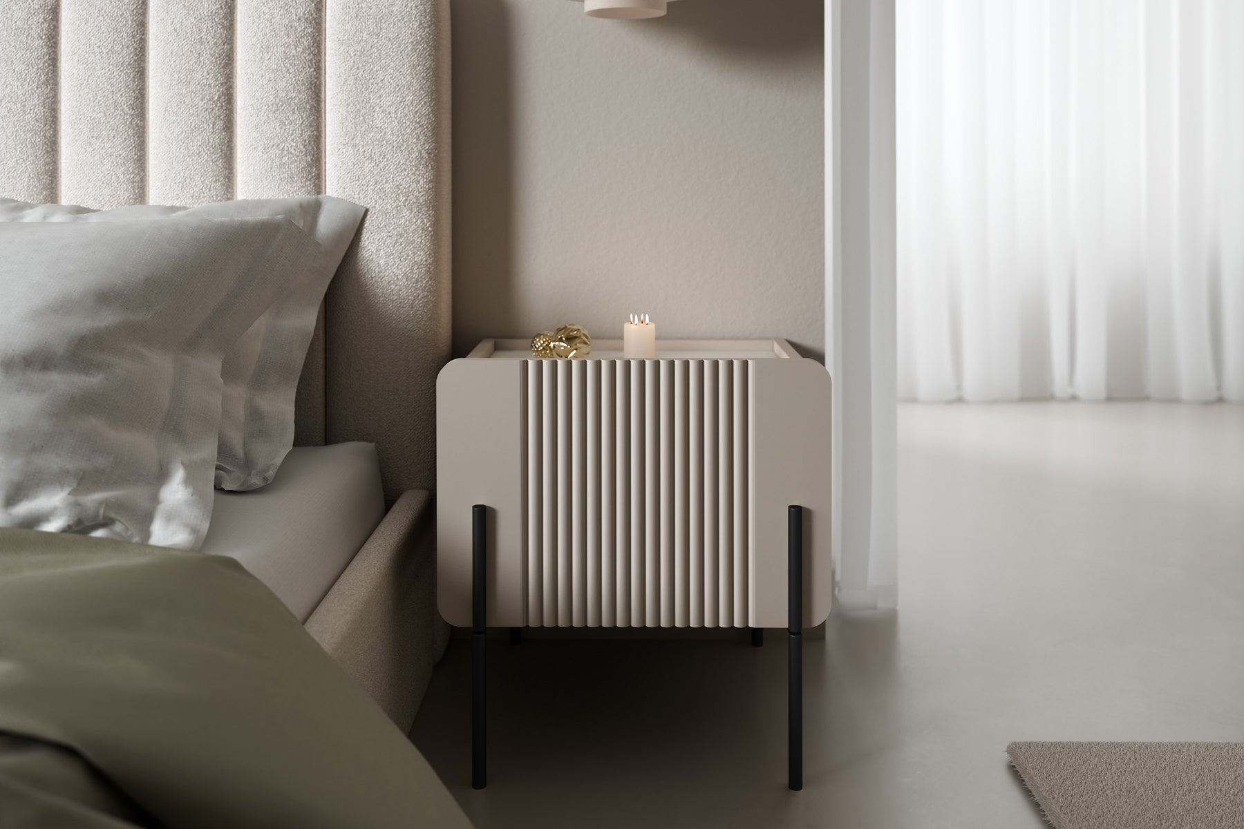 Comodino 1 cassetto con piede in metallo cashmere Miami 45x50 cm
