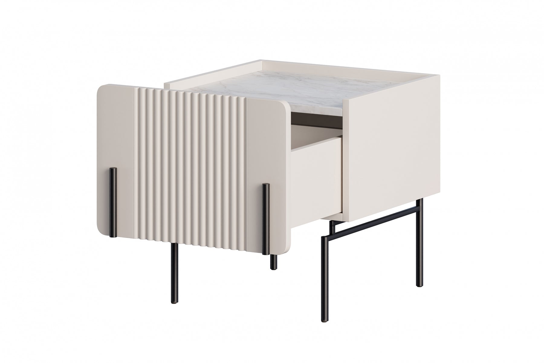 Comodino 1 cassetto con piede in metallo cashmere Miami 45x50 cm